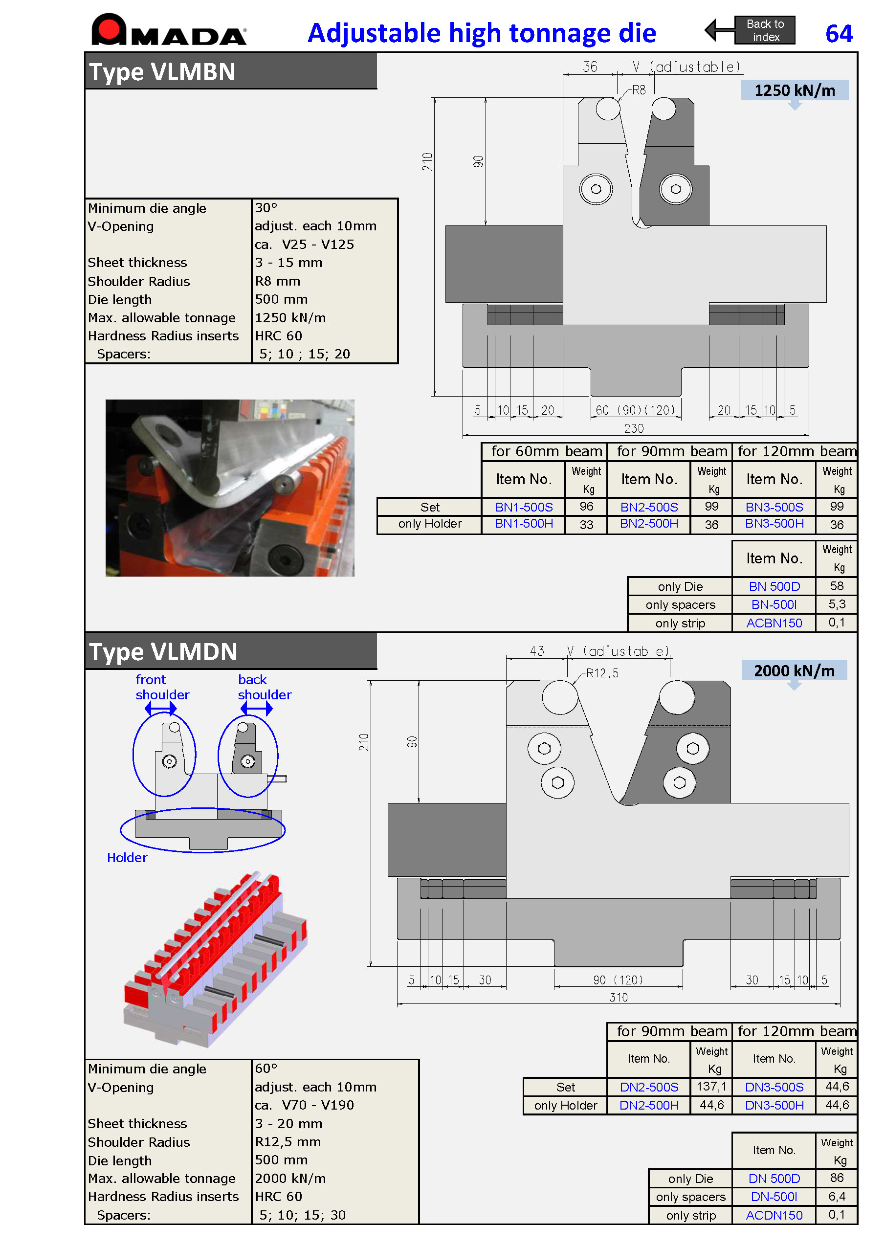 HOLDER WITH 90mm BEAM L500 FOR ADJUSTABLE DIE V70-190
