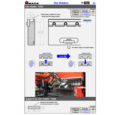 DIE HOLDER 5340 FOR 1V DIES H90 L1050